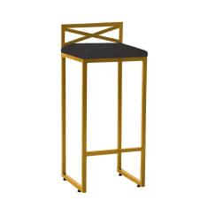 Imagem de Banqueta Alta Bar Cozinha Bistrô Ferro Dourado Corino Cinza