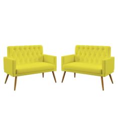 Imagem de Kit 2 Poltronas Namoradeiras Decorativas Estofadas Nina Com Rodapé E Botões Capitonê Sued  Aradecor