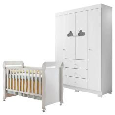 Imagem de Berço Americano Mirelle E Guarda Roupa Infantil Ane Branco Brilho - Phoenix Baby