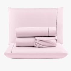 Imagem de Jogo De Lençol Peletizado 400 Fios King 4 Peças Barato - Casa - Hotel - Pousada - Rosa