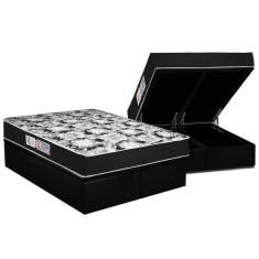 Imagem de Cama Box Baú Queen: Colchão Espuma D45 Luckspuma Gran Luck Pro + Base Crc Suede Black(158x198)