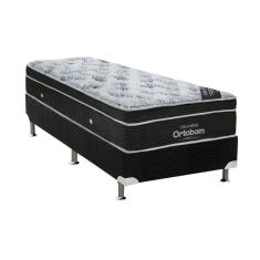 Imagem de Cama Box Solteiro: Colchão Molas Bonnel Ortobom Nanolastic Exclusive + Base CRC Suede Preto(88x188)