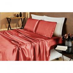 Imagem de Jogo De Cama Lençol Cetim King Romantic 04 Peças Telha