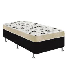 Imagem de Cama Box Solteiro Suede Preto + Colchão Solteiro Suede Bege Orto Molas Bonnel 88x188x55