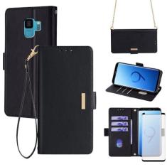 Imagem de Asuwish Capa carteira para Samsung Galaxy S9 com protetor de tela de vidro temperado e alça de pulso com bloqueio de RFID, suporte para cartão de crédito, suporte para celular Folio S 9 Edge 9S GS9