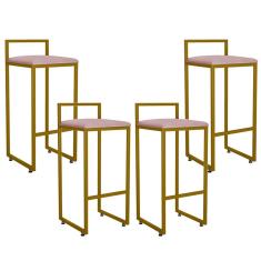 Imagem de Kit 04 Banquetas Altas Para Cozinha Sala De Jantar Hanna L02 Dourado Suede Rosê - Lyam Decor