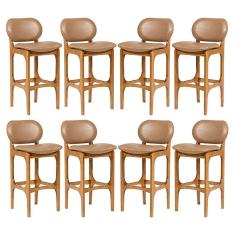 Imagem de Kit 8 Banquetas Alta Estofada Rafine Madeira Castanho Impermeável Marrom