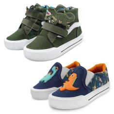 Imagem de Kit 2 Pares Tênis Infantil Mz Shoes Mz Flex Menino Rex Dinossauro e Dino/Marinho-Masculino