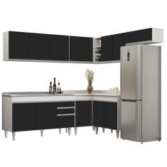 Imagem de Armário de Cozinha Modulado de Canto 7 Peças CP24 com Pia Inox Branco/Preto - Lumil