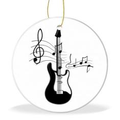 Imagem de Enfeites engraçados para pendurar árvore de Natal, guitarra e nota musical, lembrança de Natal para decoração de árvore de Natal