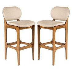 Imagem de Kit 2 Banquetas para Cozinha Americana 50 x 104 Cm Decor Madeira Maciça Imbuia Linho Bege M58 - RMI