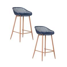 Imagem de Kit 2 Banquetas Polipropileno e Aço Mônaco Média Fratini Azul Marinho