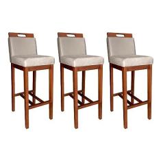 Imagem de Kit 3 Banquetas Estofadas Alta Veneza 104 Cm Madeira Maciça Suede Bege CCS