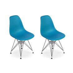 Imagem de Conjunto 02 Cadeiras Charles Eames Eiffel Base Metal Design - Turquesa