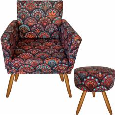 Imagem de Kit 01 Poltrona Cadeira Decorativa Nina E Puff Mandala 