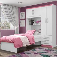 Imagem de Guarda-roupa Solteiro Lisboa 4 Portas 3 Gavetas Branco/pink - Mx Móveis