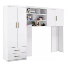 Imagem de Quarto Juvenil Com Guarda Roupa E Armario Modulo Aereo Branco - Phoeni