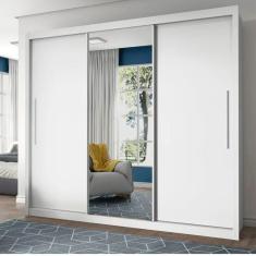 Imagem de Guarda Roupa Casal Espelho 3 Portas e 4 Gavetas Royale Branco - Fabrica 1 Móveis