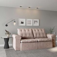 Imagem de Sofá 3 Lugares Retrátil e Reclinável Teresópolis Veludo Bege Claro 230