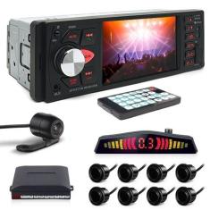 Imagem de Kit Rádio C/ Tela 1 Din + Câmera Ré + Sensor 8 Pontos Preto Nissan Ver