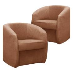 Imagem de Kit 2 Poltrona Decorativa Orgânica FLY para Sala Recepção Estética Linho Terracota SOFA STORE