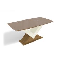 Imagem de Mesa p/ Cozinha Amora c/ Tampo Madeirado c/ Vidro 90x170cm Freijo/Off White/Vidro Bronze - Kappesberg