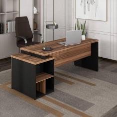 Imagem de Mesa Diretor com Gaveteiro 2 Gavetas 1 Pasta Pé Quadro Marrom/Preto