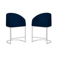 Imagem de Kit  02 Banco Banqueta Poltrona Mia Base Metal Branca Suede - Fina Mob