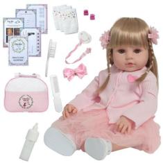Imagem de Boneca Reborn Bebê Realista Cabelo Longo Com Bolsa Itens - Cegonha Reb
