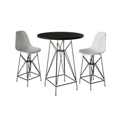 Imagem de Jogo Mesa Bistrô Eames Preta 60cm 2 Banquetas Branca Base Ferro Preto