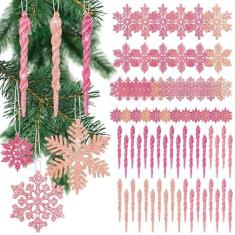 Imagem de K1tpde 72 peças de enfeites de floco de neve de Natal com glitter para árvores de Natal, enfeites de árvore de floco de neve, decorações de Natal para pendurar no inverno, janela de árvore de Natal