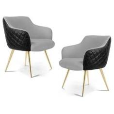 Imagem de Kit 02 Poltronas Decorativas Jade Pés Alumínio C-315 Corano Tressê Linho  Claro - Domi