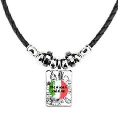 Imagem de DIYthinker Colar com bandeira nacional do México com pingente de corda de couro Torque