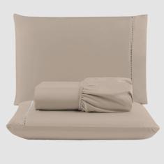 Imagem de Jogo de Lençol Peletizado 400 Fios King 3 Peças - Casa - Hotel - Pousada - Avelã