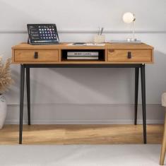 Imagem de IDIMEX Mesa Escritório Madeira Preto Retro 2 Gavetas 1 Nicho Kim