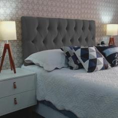 Imagem de Cabeceira Casal 140 Cama Box Luna Capitone Cinza Suede Painel rbl