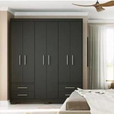 Imagem de Guarda Roupa Casal 6 Portas 4 Gavetas Primacy Batrol Móveis Black