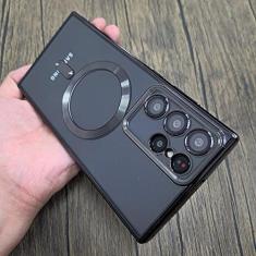 Imagem de Estojo de revestimento transparente de luxo para Samsung Galaxy S21 S22 S23 Ultra Plus estojos transparentes de silicone de carga sem fio, preto, para S21 Ultra