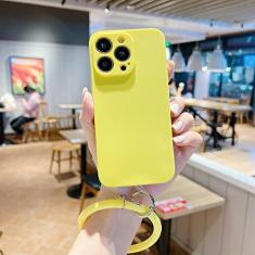 Imagem de Capa de telefone de pulseira de pulso de cor doce para iPhone 13 12 11 Pro Max Mini XR XS X 8 7 Plus 6 6S 5 SE 2022 Capa de silicone fosca macia, amarela, para iPhone 12