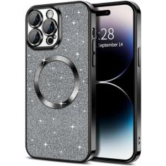 Imagem de miyonsin Capa para iPhone 15 Pro com glitter, capas de telefone transparentes compatíveis com protetor MagSafe MagSafe capa protetora fina à prova de choque, capa de lente de câmera para mulheres,