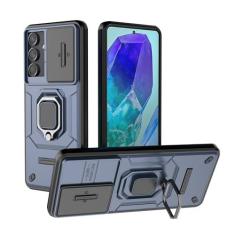 Imagem de SORAKA Capa para Samsung Galaxy M55 5G com suporte e tampa deslizante para câmera Capa Samsung Galaxy M55 5G com placa de metal para suporte magnético para carro Capa de camada dupla em PC e TPU