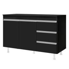 Imagem de Balcão Gabinete Cozinha Lux 120cm 100% MDF Com Tampo 02 Portas e 03 Gavetas Preto - Desk Design