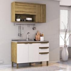 Imagem de Cozinha Modulada 2 Peças 1 Aéreo 1 Balcão Magnólia Mel/Branco