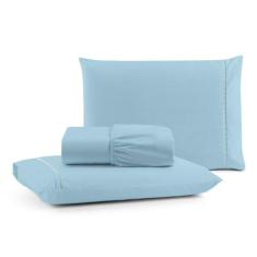 Imagem de Jogo Cama Lençol Bali Queen Percal 180 Fios 100% Algodão Ponto Palito 3 Peças - Azul Claro