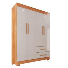 Imagem de Guarda Roupa 4 Portas 2 Gavetas Mdp Com Pés Cinamomo E Off