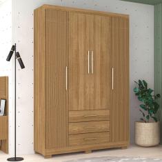 Imagem de Guarda-Roupa Solteiro Oregon 4 Portas 3 Gavetas Nature/Brisa - Pnr Móveis