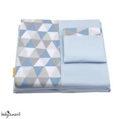 Imagem de Jogo de lençol de berço 3 peças com vira 100% algodão Triângulo azul