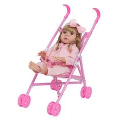 Imagem de Bebê Reborn Menina Loira Fofinha Com Carrinho Rosa - Cegonha Reborn Do