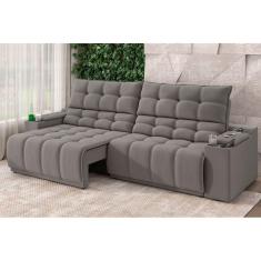 Imagem de Sofá Connect Premium 2,00m Assento Retrátil/Reclinável com porta copos e entrada USB Suede Cinza - XFlex Sofás