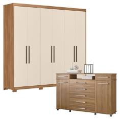 Imagem de Cômoda London e Guarda Roupa Casal Venice 62780PE Amendola Touch Off White com Pés - Demóbile